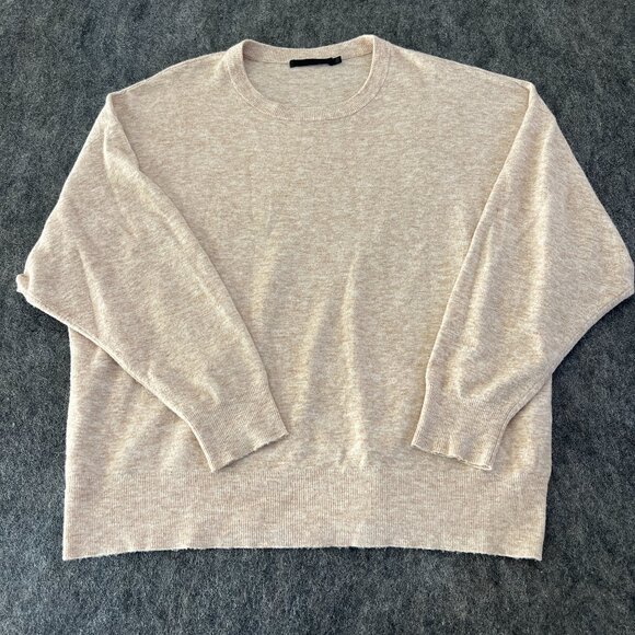 Jenni Kayne Sweaters - Jenni Kayne Womens Medium Beige Crewneck Oversized Sweater Wool Cashmere Blend